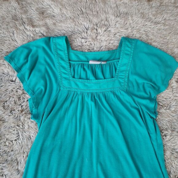 Apt. 9 Square Neck Glitter Sleeve Empire Waist Top Green Women's Size Medium - Picture 3 of 11